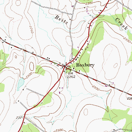 Topographic Map of Roxbury, PA