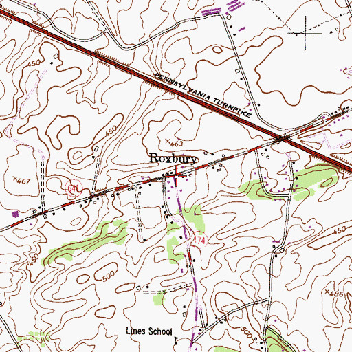 Topographic Map of Roxbury, PA