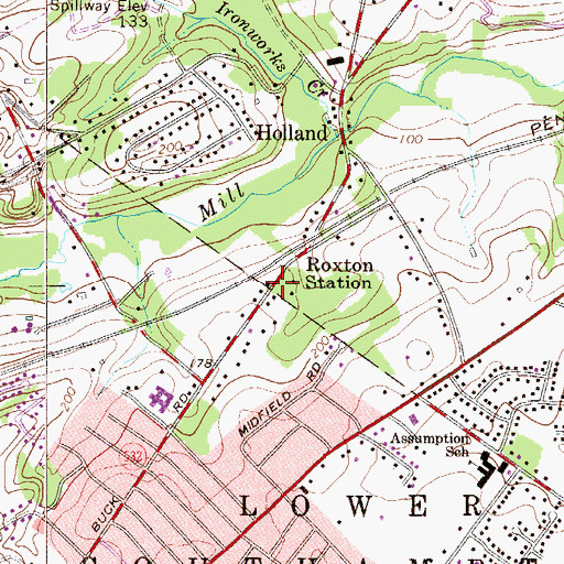 Topographic Map of Roxton Station, PA