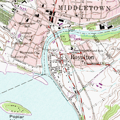 Topographic Map of Royalton, PA