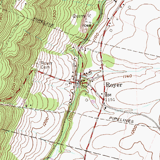 Topographic Map of Royer, PA