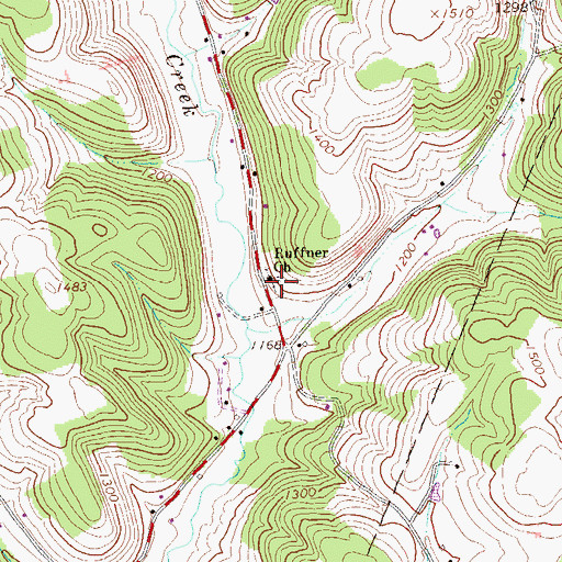 Topographic Map of Ruffner Church, PA