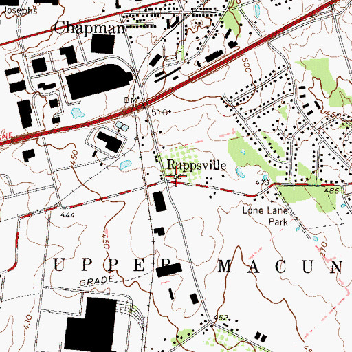 Topographic Map of Ruppsville, PA