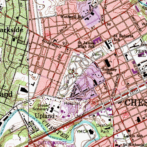 Topographic Map of Chester Rural Cemetery, PA