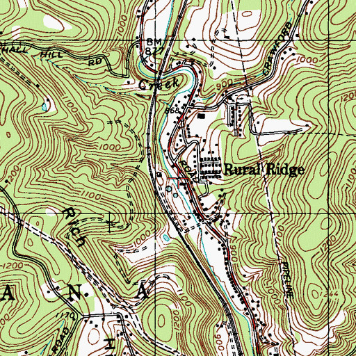 Topographic Map of Rural Ridge, PA
