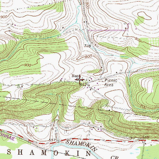 Topographic Map of Rush Church, PA