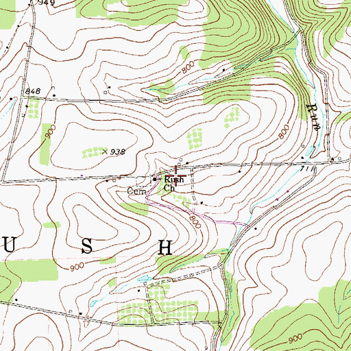 Topographic Map of Rush Church, PA