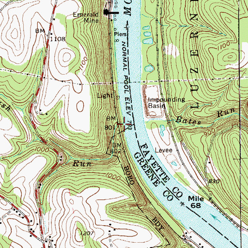 Topographic Map of Rush Run, PA