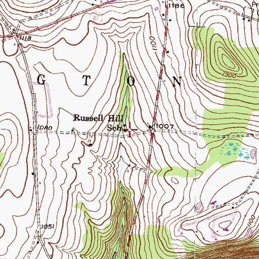 Topographic Map of Russell Hill School, PA