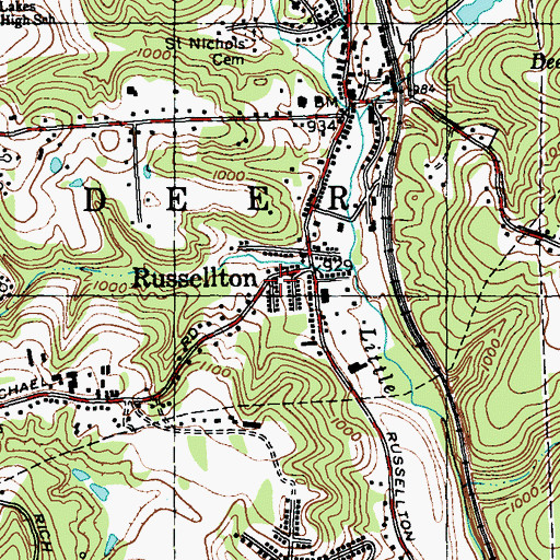 Topographic Map of Russellton, PA