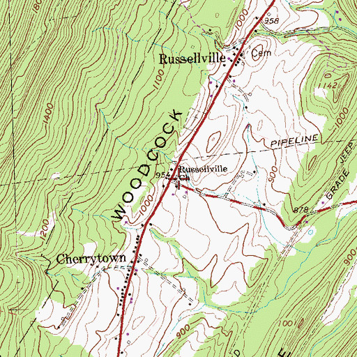 Topographic Map of Russellville Church, PA