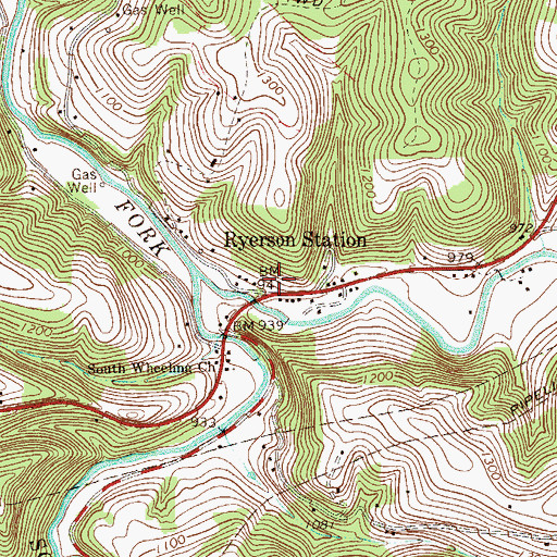 Topographic Map of Ryerson Station, PA