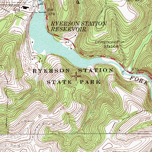 Topographic Map of Ryerson Station State Park, PA