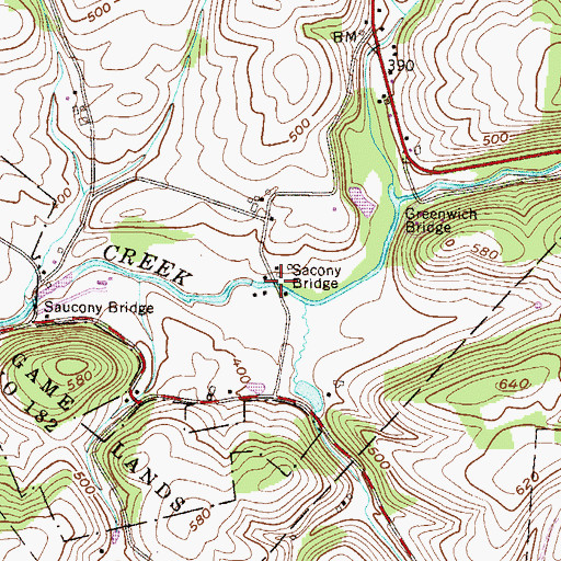 Topographic Map of Sacony Bridge, PA