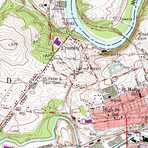 Topographic Map of Sacred Heart Cemetery, PA