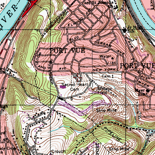 Topographic Map of Sacred Heart Cemetery, PA
