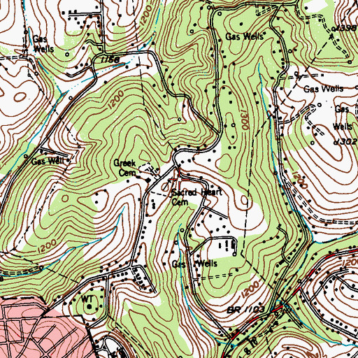 Topographic Map of Sacred Heart Cemetery, PA