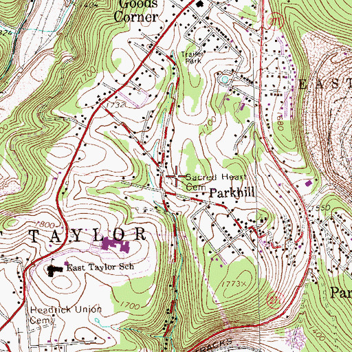 Topographic Map of Sacred Heart Cemetery, PA