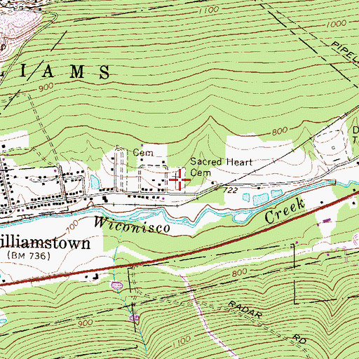 Topographic Map of Sacred Heart Cemetery, PA