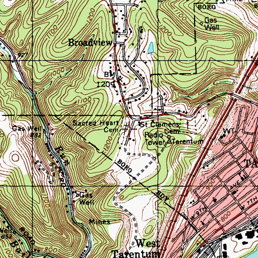 Topographic Map of Sacred Heart - Saint Peter Cemetery, PA