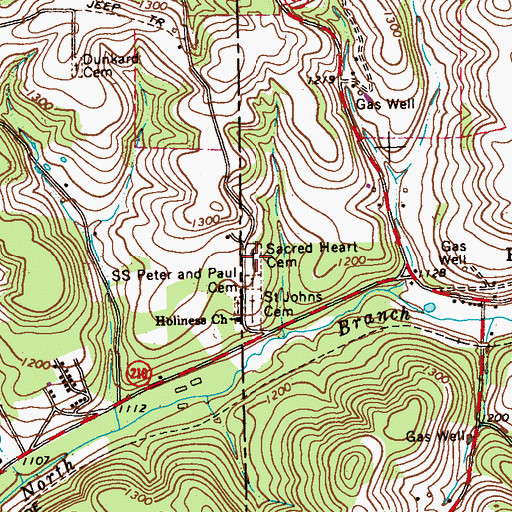 Topographic Map of Sacred Heart Cemetery, PA