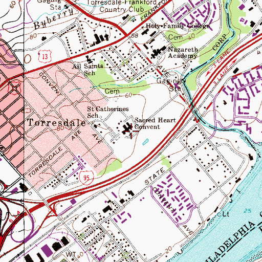 Topographic Map of Sacred Heart Convent, PA