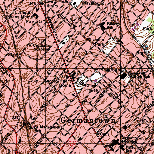 Topographic Map of Sacred Heart Home, PA