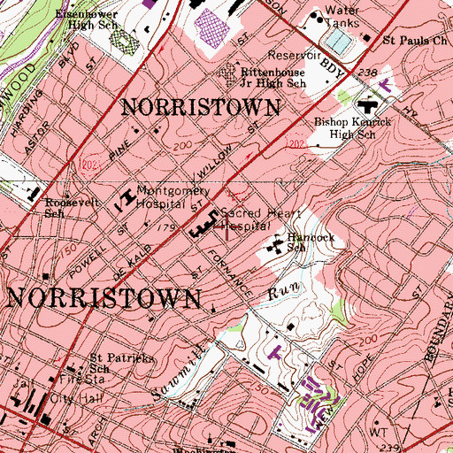 Topographic Map of Sacred Heart Hospital, PA