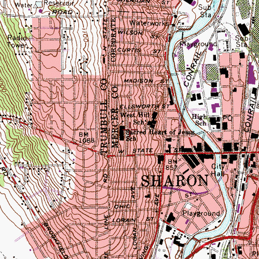 Topographic Map of Sacred Heart of Jesus School, PA