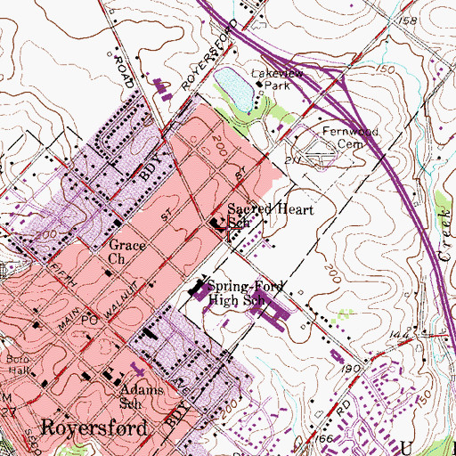 Topographic Map of Sacred Heart School, PA