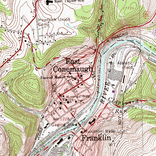 Topographic Map of Sacred Heart School, PA
