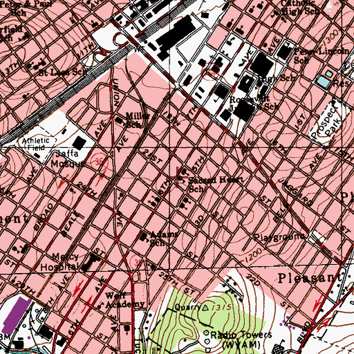 Topographic Map of Sacred Heart School, PA