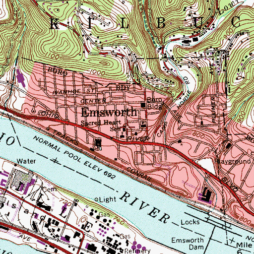 Topographic Map of Sacred Heart School, PA