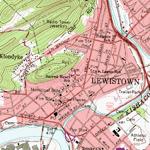 Topographic Map of Sacred Heart School, PA