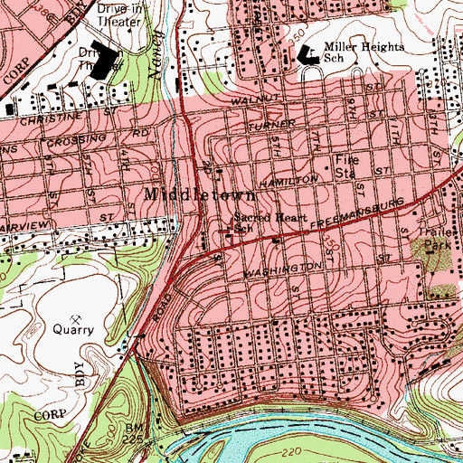 Topographic Map of Sacred Heart School, PA