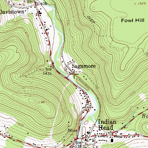 Topographic Map of Sagamore, PA