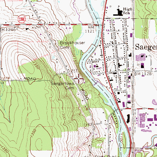 Topographic Map of Saegertown Cemetery, PA