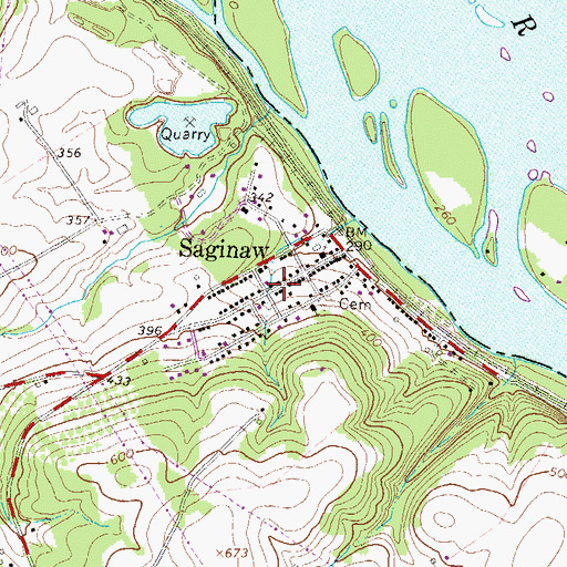 Topographic Map of Saginaw, PA