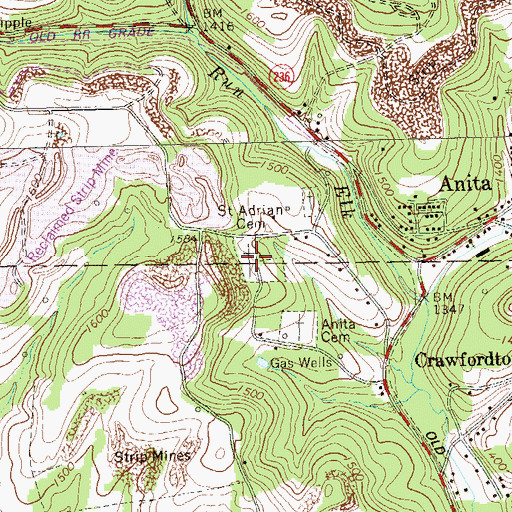 Topographic Map of Saint Adrian Cemetery, PA