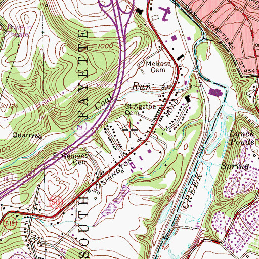 Topographic Map of Saint Agatha Cemetery, PA