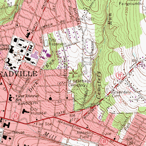 Topographic Map of Saint Agatha's Cemetery, PA