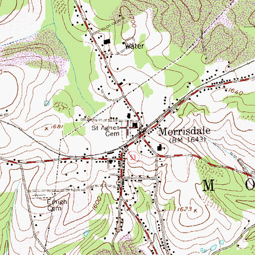 Topographic Map of Saint Agnes Cemetery, PA