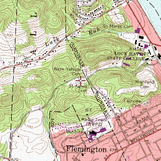 Topographic Map of Saint Agnes Cemetery, PA