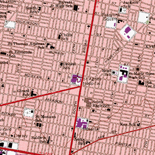 Topographic Map of Saint Agnes Long Term Care and Triumph Hospital Philadelphia, PA