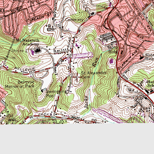Topographic Map of Saint Alexander Cemetery, PA