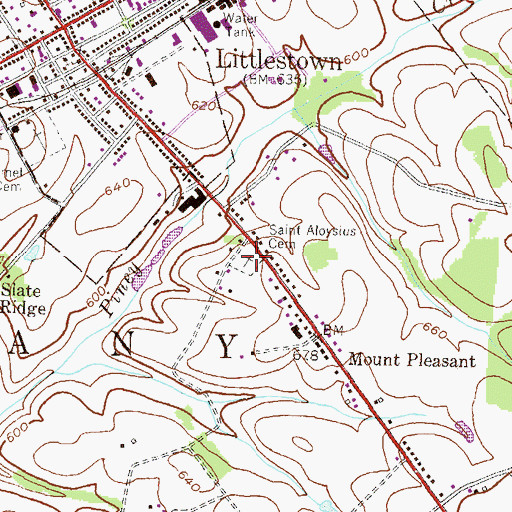 Topographic Map of Saint Aloysius Cemetery, PA