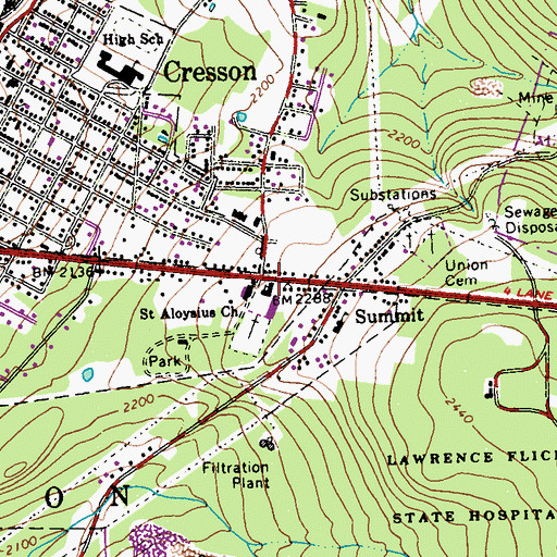 Topographic Map of Saint Aloysius Church, PA