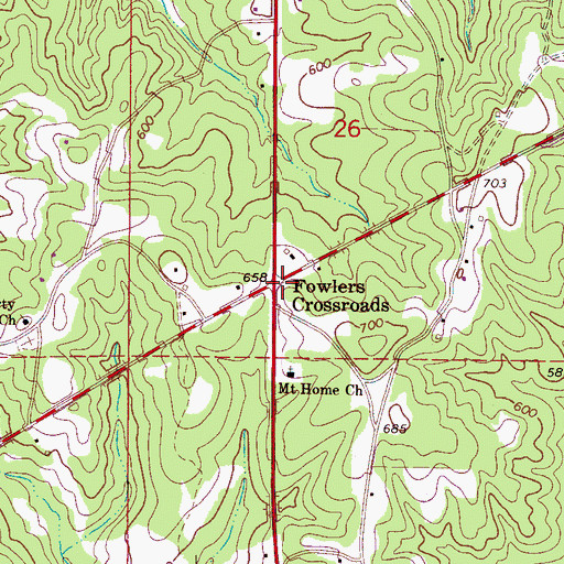 Topographic Map of Fowlers Crossroads, AL