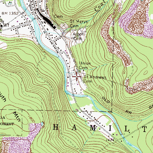 Topographic Map of Saint Andrews Cemetery, PA