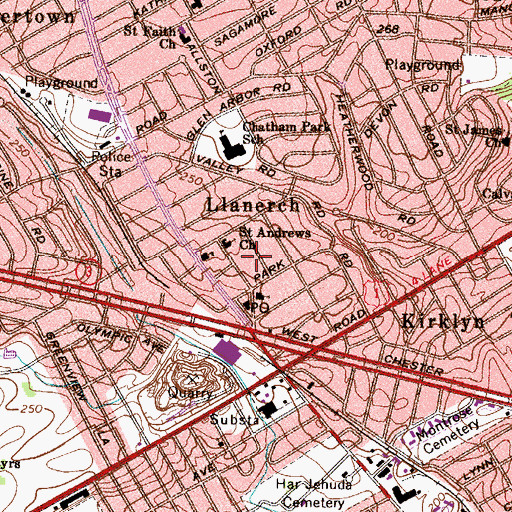 Topographic Map of Saint Andrews Church, PA